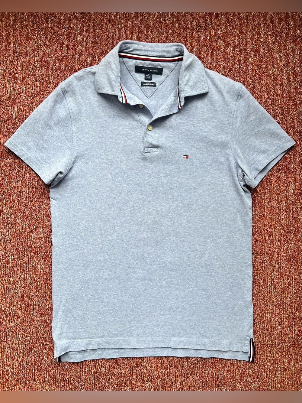 Men's Tommy Hilfiger Light Blue Heathered Polo Shirt - Slim Fit XS
